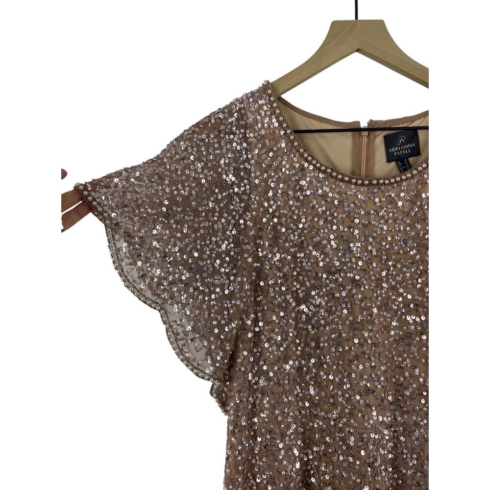 Adrianna Papell Women's 12 Sequin Bead Blush Flutter Sleeve Flapper Dress 252982 - Picture 3 of 13